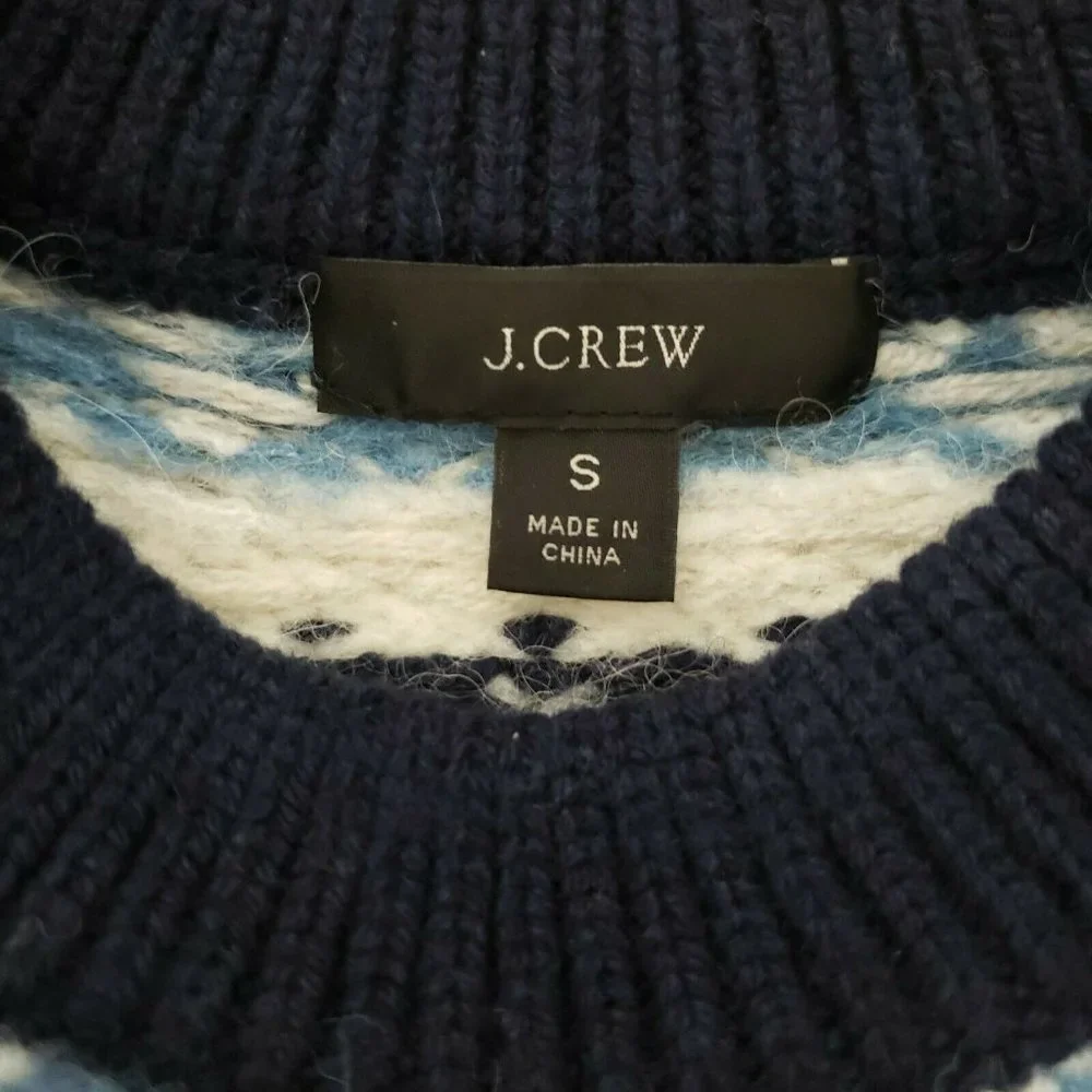 J. Crew Zigzag Fair Isle Sweater Wool Blend Navy Blue in Small